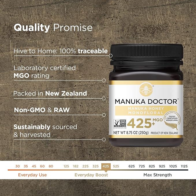 MANUKA DOCTOR - MGO 425+ Manuka Honey Monofloral, 100% Pure New Zealand Honey. Certified.