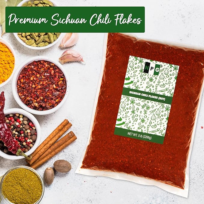 NPG Authentic Sichuan Chili Flakes 5 Pound, Extra Hot, Szechuan Crushed Red Pepper Powder Bulk