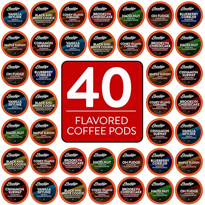 Brooklyn Beans Flavored Coffee Pods Assorted Gourmet Variety Pack, Compatible with 2.0 Keurig K Cup