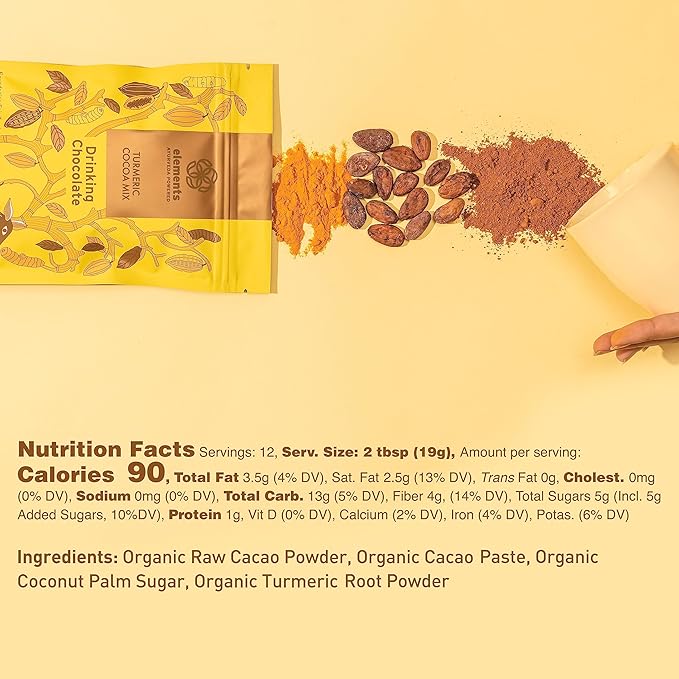 Elements Truffles Turmeric Dark Hot Chocolate -Heavy Metal Tested- All-Natural, Handmade, Dark Hot