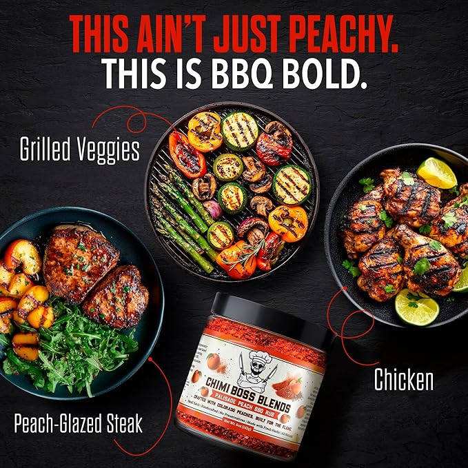 Chimi Boss Blends Palisade Peach BBQ Seasoning, 6oz ??Sweet & Smoky Peach Dry Rub for Grilling