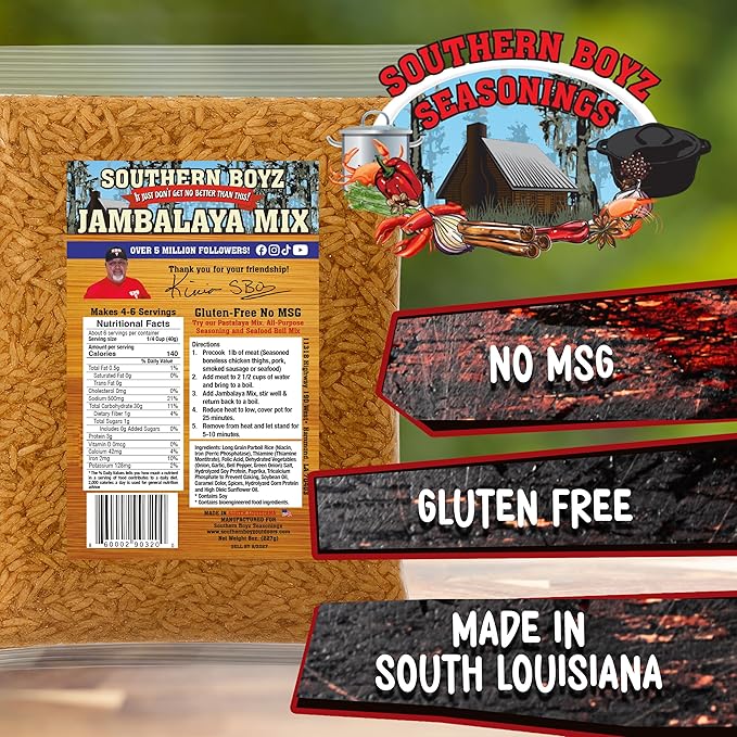 Southern Boyz Seasonings Jambalaya Mix With Rice, 8 Ounce Bag (No MSG, Gluten-Free Blend - Makes