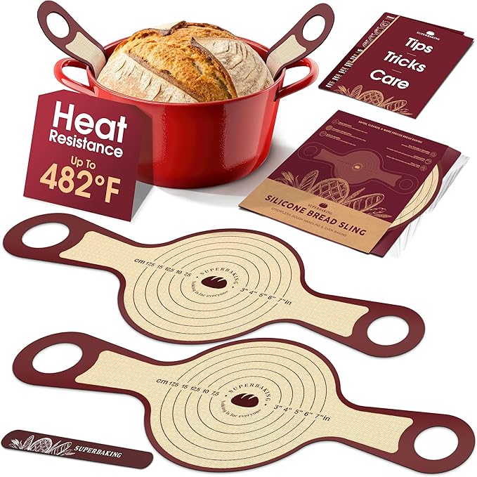 Superbaking Silicone Bread Sling 2 Pcs - 9in set of 2 Round 482F Heat Resistant Dough Lifter
