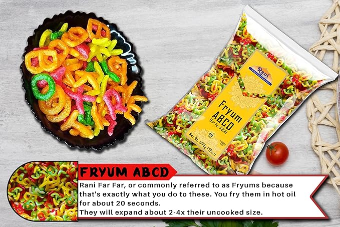 Rani Far Far / Fryums (Wheat & Tapioca Pellet) ABCD Shape 28oz (800g) ~ Vegan, Kosher, Uncooked