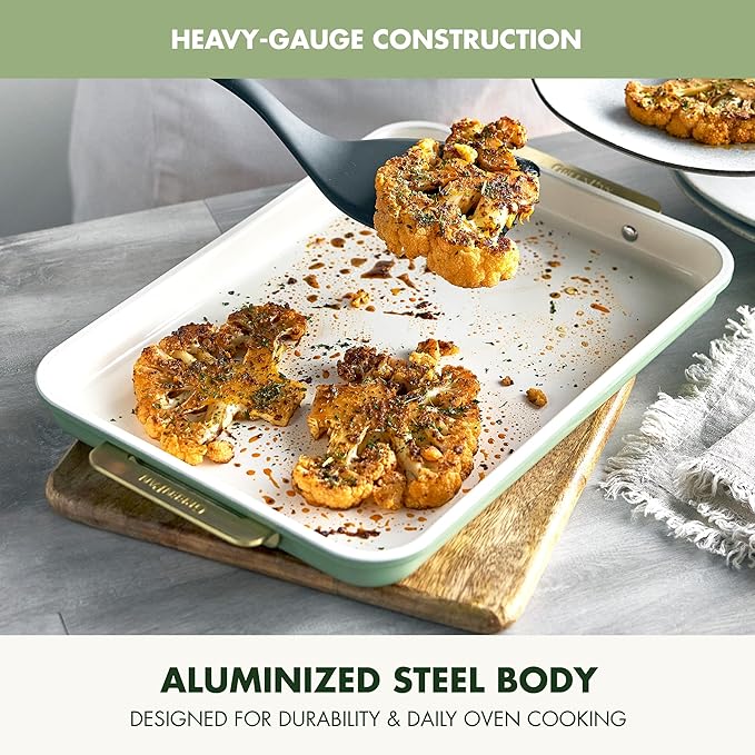 GreenPan Bakeware 13" x 9" Quarter Sheet Pan, Ceramic Nonstick Baking Pan, PFAS & BPA Free, Gold