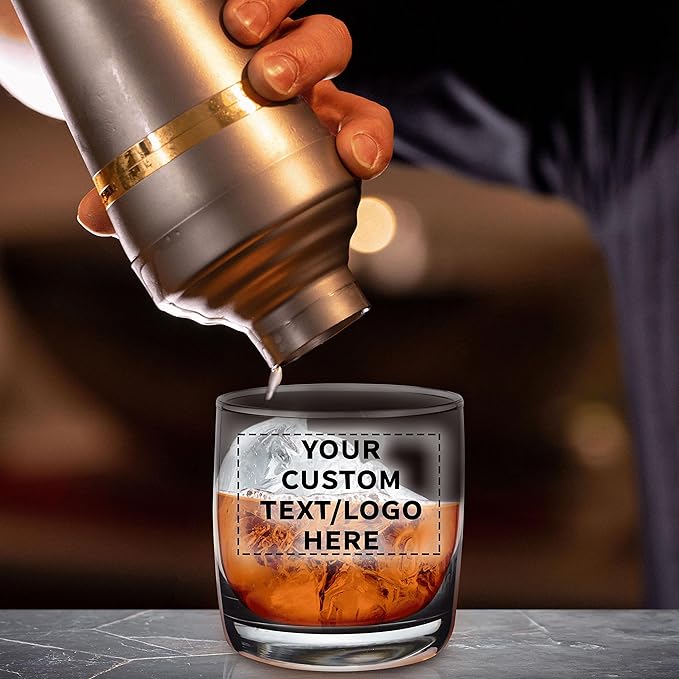 DISCOUNT PROMOS Custom Whiskey Glasses 10 oz Set of 100, Personalized Bulk Pack - Heavy Base Old