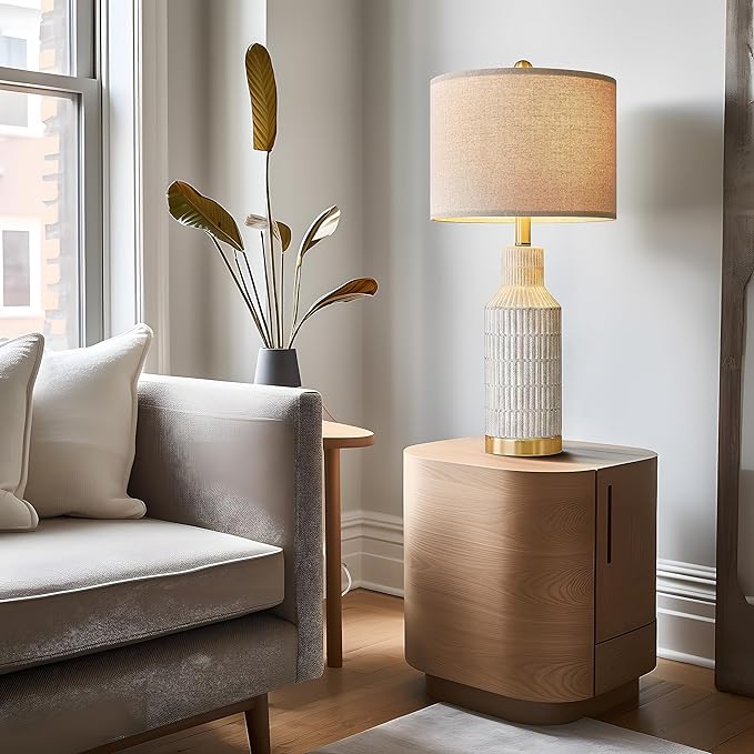 25" Modern Ceramic Lamps Single Table Lamp for Living Room Bedroom Farmhouse Nightstand Bedside