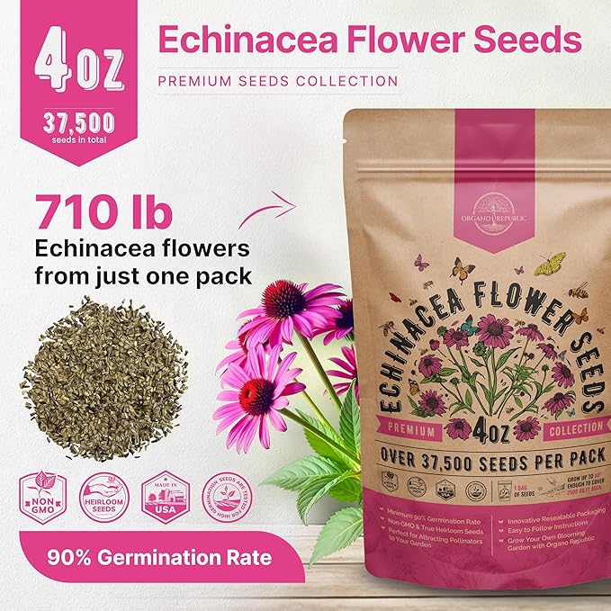 Organo Republic Echinacea Seeds Pack 4 oz - Over 37,500 Non-GMO Heirloom Echinacea Seeds for