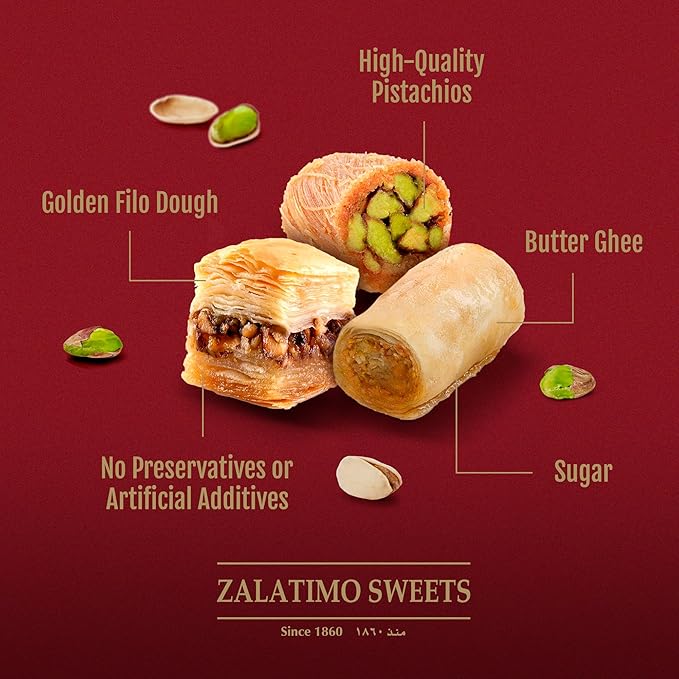 Zalatimo Sweets Since 1860, 100% All Natural Assorted Mamoul Shortbread Cookies, Square Metal Gift