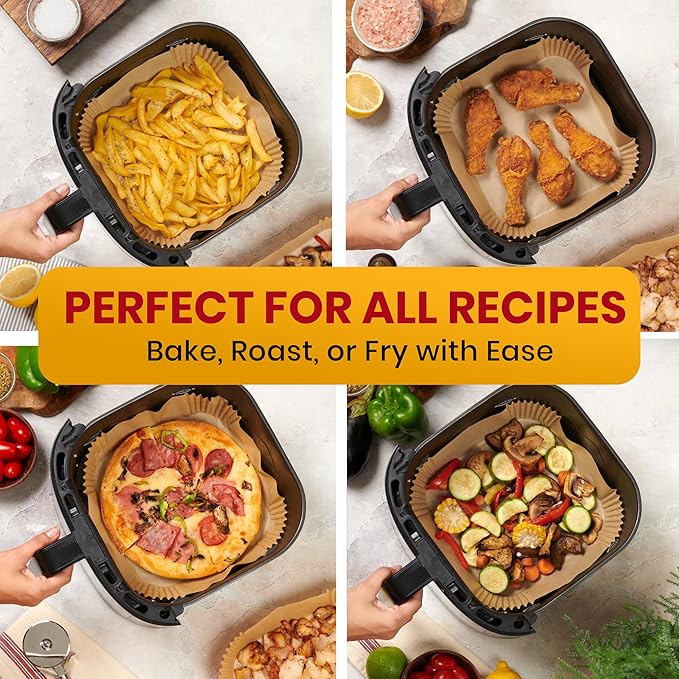 Air Fryer Paper Liners, 125Pcs Air Fryer Disposable Liners, Non-Stick and Oil Proof for Easy