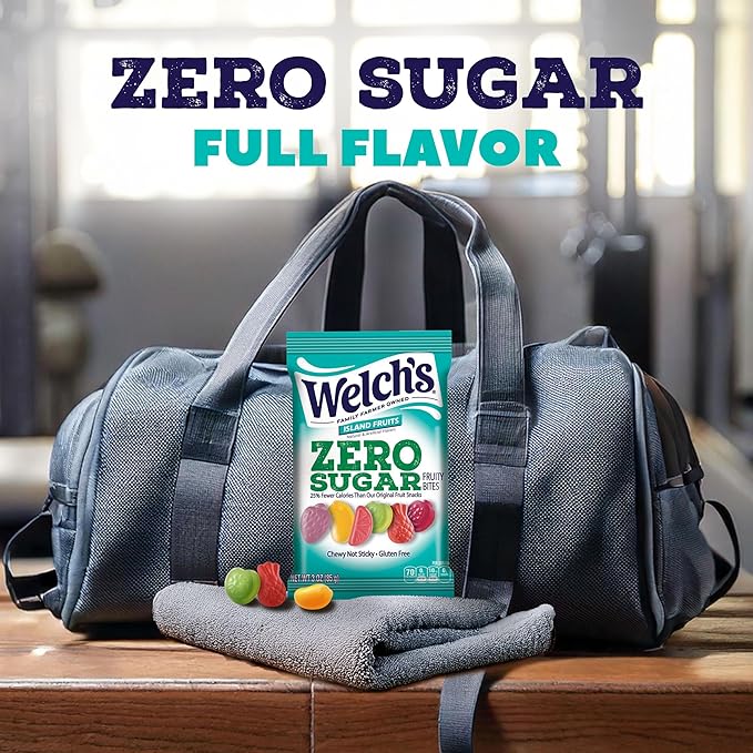 Welch's Zero Sugar Fruity Bites, Island Fruits Snack Box, Gluten Free & Sugar Free Snacks, 3oz