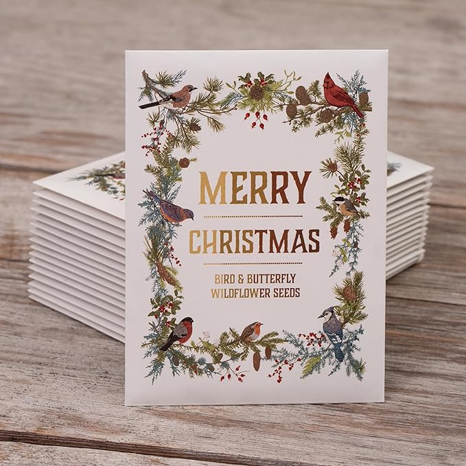 Bentley Seeds Co. Merry Christmas Wreath of Birds Holiday/Christmas Gift Tags | Non-GMO, Non Coated