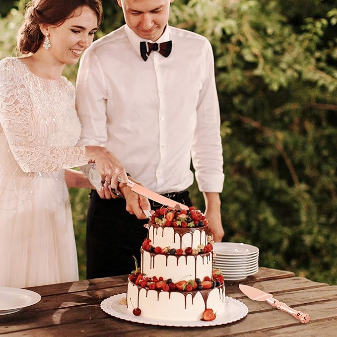 Homi styles Wedding Cake knife and Server Set | Elegant Rose Gold Color Premium 420 Stainless Steel