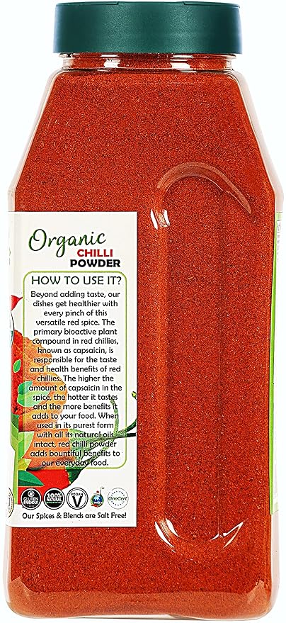 Rani Organic Chilli Powder (Mirchi Ground) 16oz (1lb) 454g PET Jar ~ All Natural | Vegan | Gluten