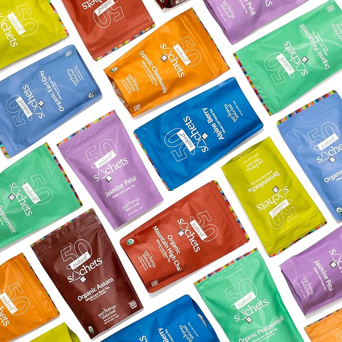 Two Leaves and a Bud Jasmine - 50 Naked Tea Sachets, Whole Leaf Green Tea in Eco-Friendly Unwrapped