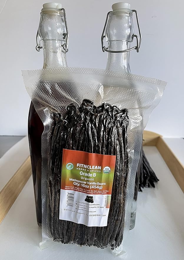 1 Lb Organic Madagascar Vanilla Beans Grade B. Certified USDA Organic 6"-7" by FITNCLEAN VANILLA.