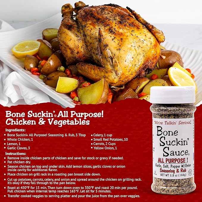 Bone Suckin' All Purpose Seasoning & Rub, Zero Calorie, Sugar Free, Gluten Free, Non GMO, No MSG
