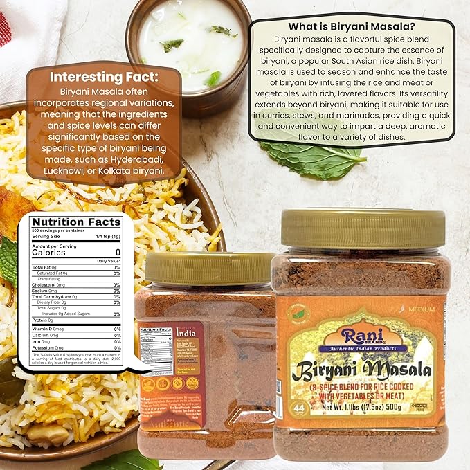Rani Biryani Masala Curry (7-Spice Blend for Indian Rice Dishes, Pullao/Pilau) 17.5oz (1.1lb) 500g