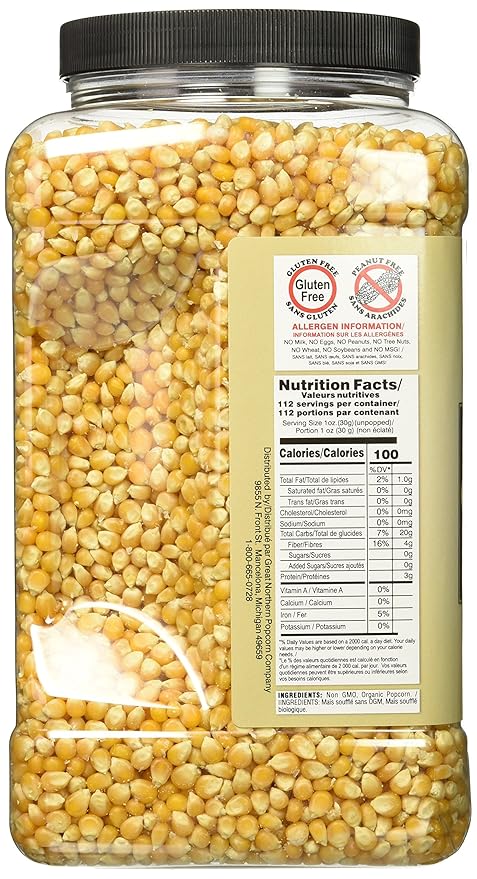 Organic Popcorn Kernels - 7lbs Resealable Bulk Jug of Gourmet Popping Corn for Microwave, Stovetop