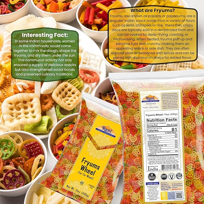 Rani Far Far/Fryums (Wheat & Tapioca Pellet) Wheel Shape 14oz (400g) ~ Vegan, Kosher, Uncooked