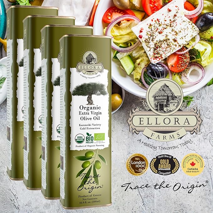 Ellora Farms, USDA Organic Extra Virgin Olive Oil, 2024 Harvest, Gold Award, Unfiltered, High