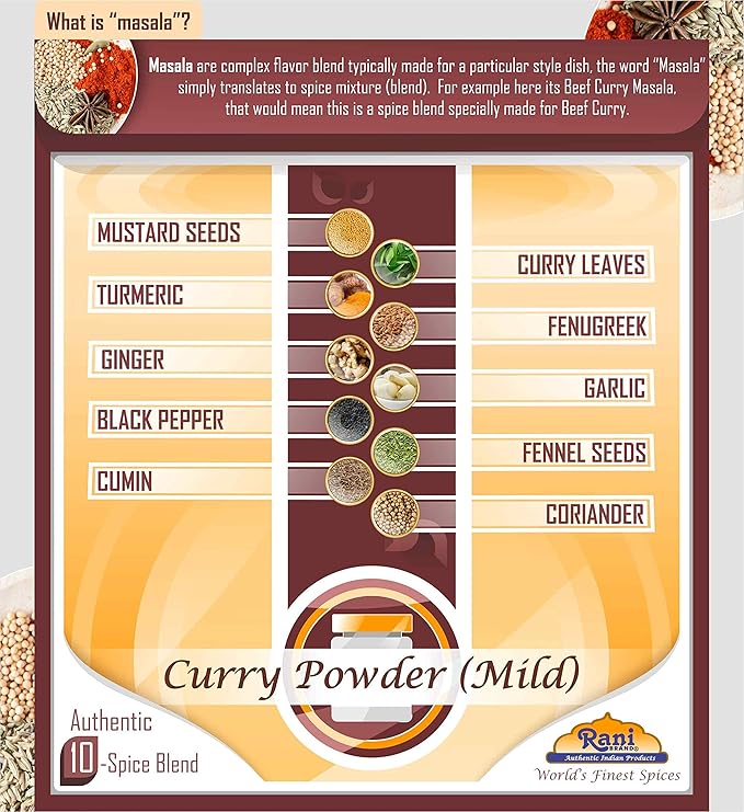 Rani Curry Powder Mild (10-Spice Authentic Indian Blend) 3oz (85g) PET Jar ~ All Natural |