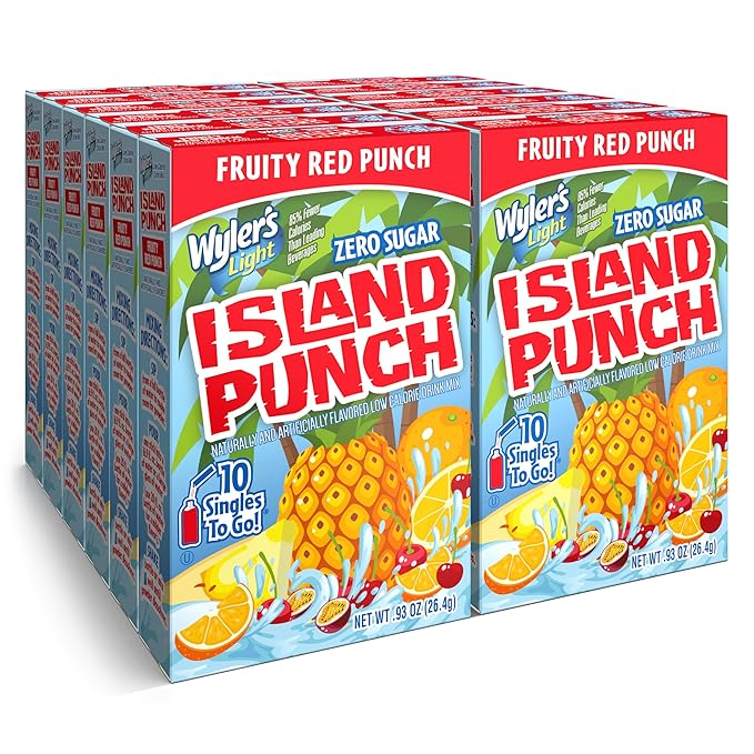 Wyler's Light Island Punch Singles To Go, Water Drink Mix, Fruity Red Punch, 10 Count, Pack Of 12