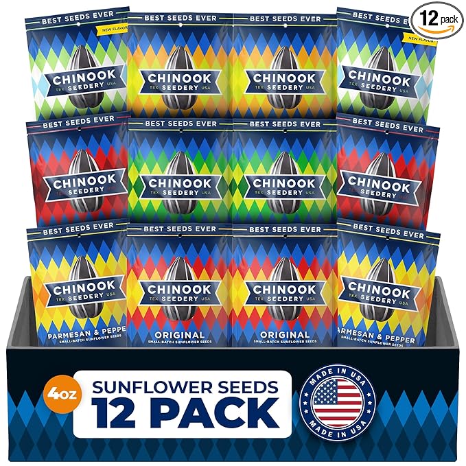Chinook Seedery Roasted Jumbo Sunflower Seeds - Keto Snacks, Gluten-Free, Non-GMO, 8 Flavor Variety