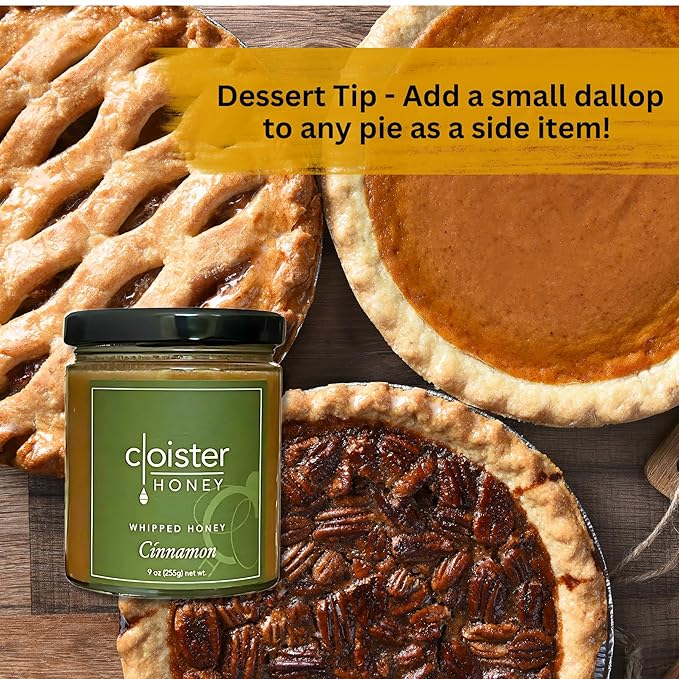 Cloister Honey Whipped Honey - Cinnamon (9 oz) | Hand Crafted | Raw Artisan Honey | 100% Pure, Raw