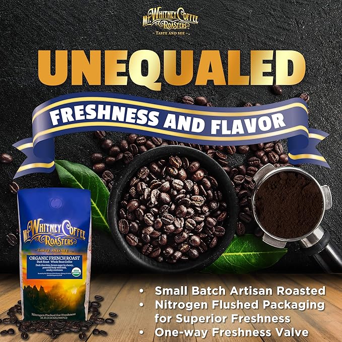 Mt. Whitney Organic French Roast, Dark Roast, Low Acid Coffee (Whole Bean, 2 Lb)