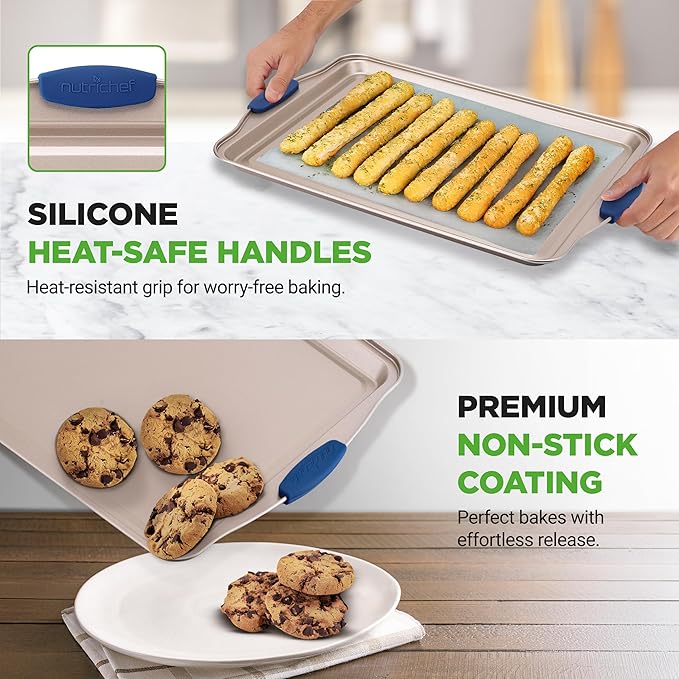 NutriChef 6-Piece Nonstick Bakeware Set - Premium Carbon Steel Baking Trays w/Heat-Safe Silicone