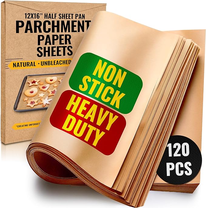 Parchment Paper Sheets for Baking, 12x16 In 120 Pcs by Baker's Signature | Precut Non-Stick &