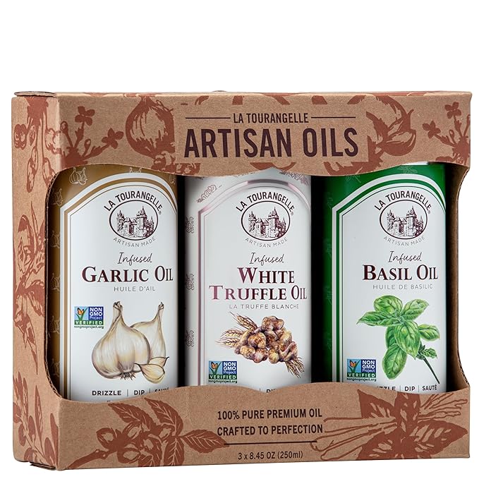 La Tourangelle, Infused Trio of Oils - Basil Oil, Garlic Oil, White Truffle Oil,Complex Gourmet