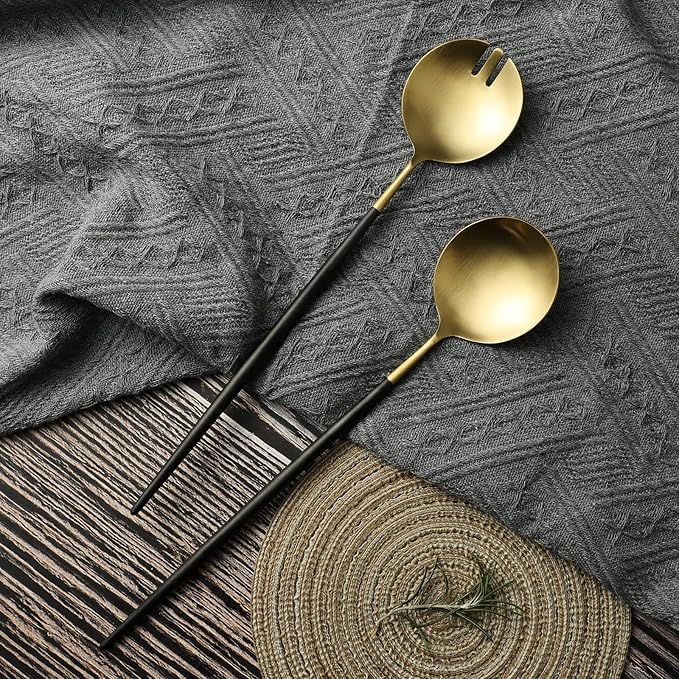 Salad Servers,Spoon and Fork Set 11.41 inch,18/10 Stainless Steel Salad Serving Titanium Plating