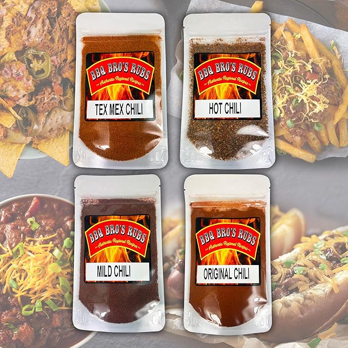 Chili Seasoning Mix by BBQ BROS (Original, Mild, Hot & Tex Mex) - Award Winning Chili's - 4 Variety