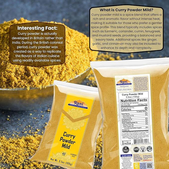 Rani Curry Powder Mild (10-Spice Authentic Indian Blend) 3.5oz (100g) ~ All Natural | Salt-Free |