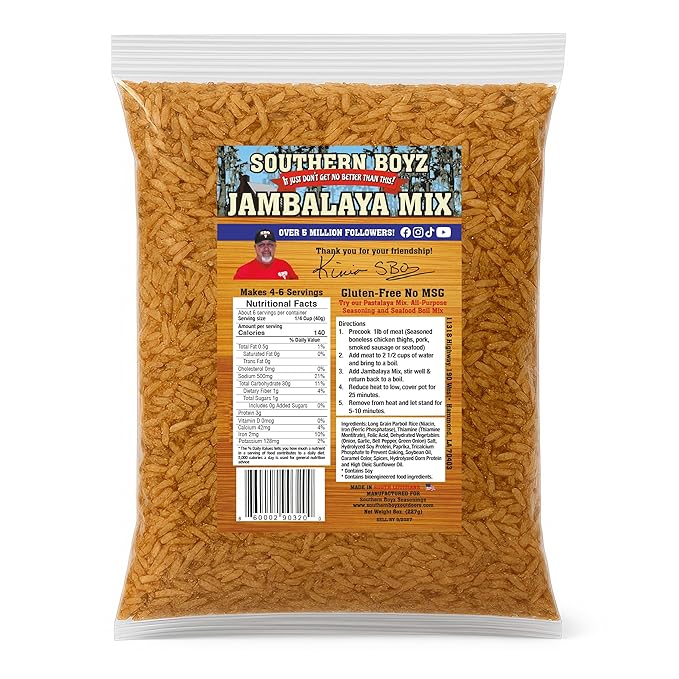 Southern Boyz Seasonings Jambalaya Mix With Rice, 8 Ounce Bag (No MSG, Gluten-Free Blend - Makes