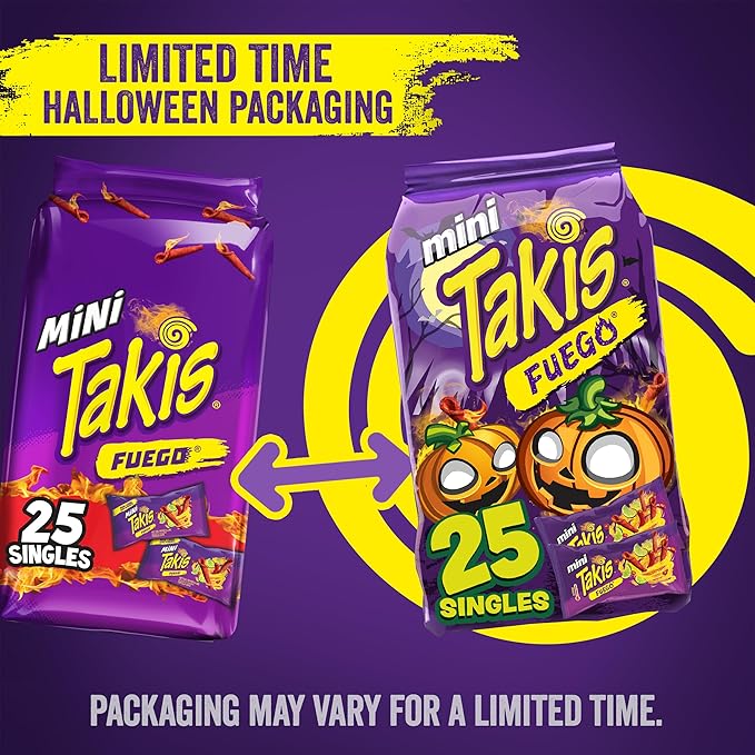 Takis Fuego Mini 25 pc / 1.23 oz Bite Size Multipack, Hot Chili Pepper & Lime Flavored Extreme