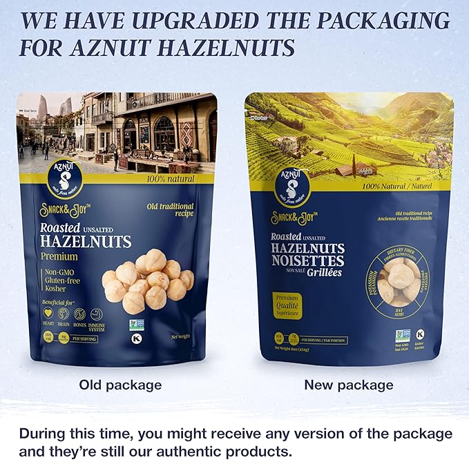 AZNUT Roasted Unsalted Hazelnuts 3 LB, Premium Quality 100% Natural Non-GMO Project Certified