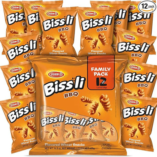 Osem Bissli Crunchy BBQ Wheat Snack, 1.23oz Bags (Pack of 12) – Kosher, No Artificial Colors or