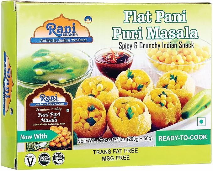 Rani Pani Puri Coins (Uncooked, Microwaveable wheat and Semolina Coins) 7oz (200g) with Pani Puri
