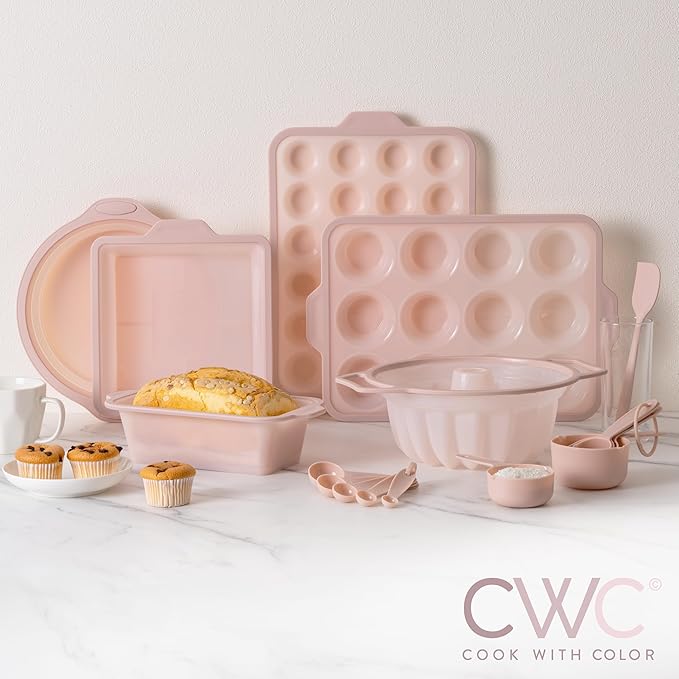 COOK WITH COLOR 17 Pc. Silicone Baking Pan Set - Non-Stick & Easy Clean Silicone Muffin Pans for