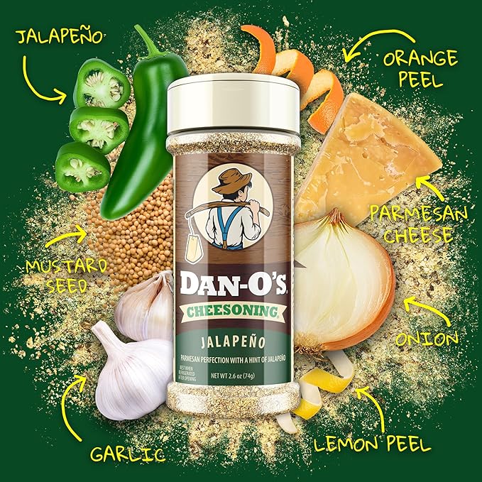 Dan-O's Jalapeño Cheesoning Seasoning, 2.6 oz Bottle, 2 Pack, Cheesy Seasoning for Pizza, Popcorn