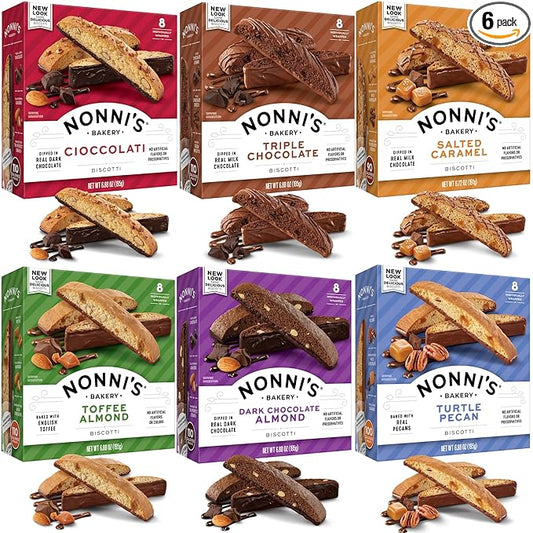 Nonni's Italian Biscotti Variety Pack - 6 Assorted Flavors - Holiday Snack for Christmas Cookies