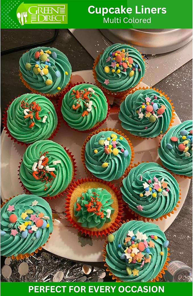 Green Direct Cupcake Liners - Standard Size Cupcake Wrappers to use for Pans or carrier or on stand