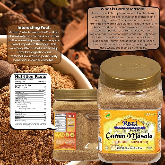 Rani Garam Masala Indian 11-Spice Blend 16oz (1lb) 454g PET Jar ~ All Natural, Salt-Free | Vegan |