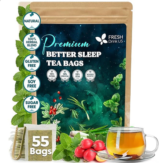 FreshDrinkUS, Premium 55 Tea Bags Better Sleep Herbal Tea | Caffeine-Free Loose Leaf Blend with