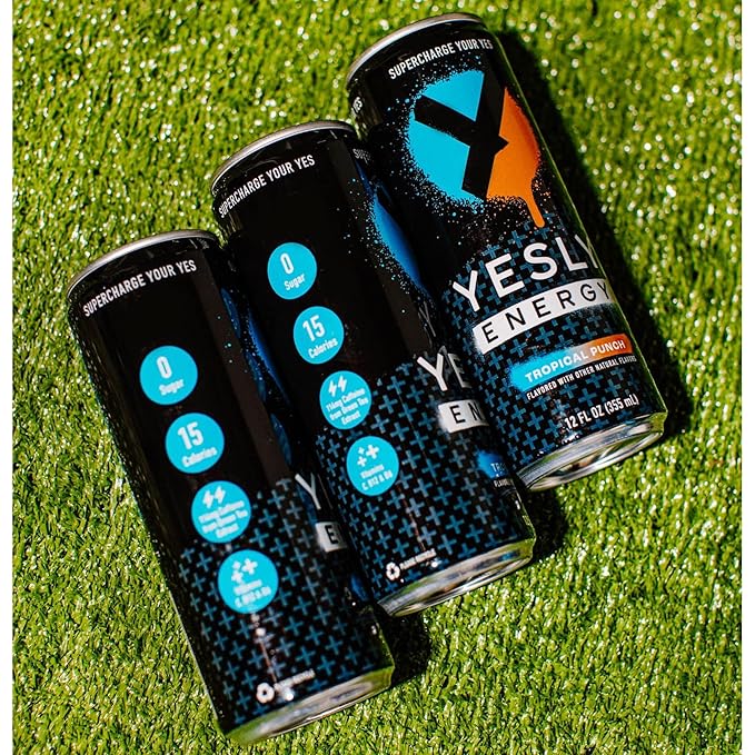 Yesly Energy Drink, Tropical Punch, Naturally Flavored Sparkling Energy Drink With Electrolytes