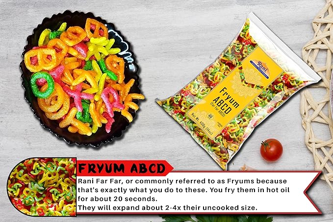 Rani Far Far / Fryums (Wheat & Tapioca Pellet) ABCD Shape 14oz (400g) ~ Vegan, Kosher, Uncooked