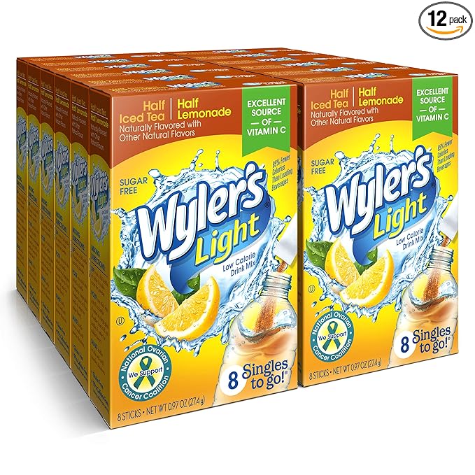 Wyler's Light Singles To Go Powder Packets, Water Drink Mix, Half Iced Tea/Half Lemonade, 96 Single